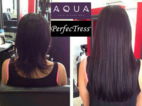 Off Center Salon offers hair extensions by Aqua and Perfectress